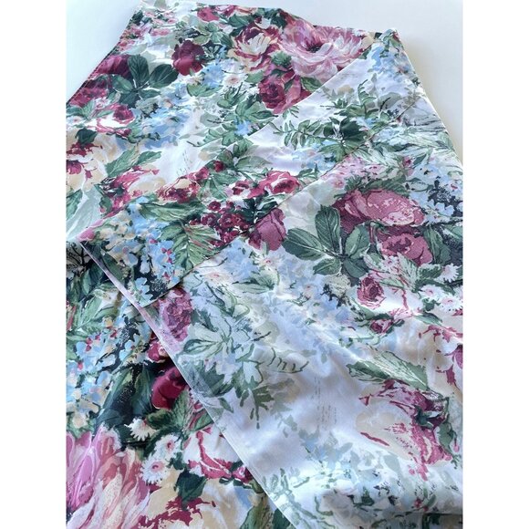 Vintage 80s curtain, pink green cabbage roses, ruffled bottom, long single panel - Picture 9 of 10